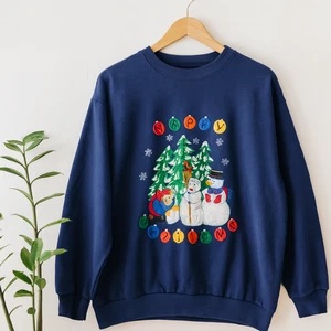 Nussknacker Vintage Damen L dunkelblau Weihnachten Sweatshirt Schneemann bestickt - Bild 1 von 8