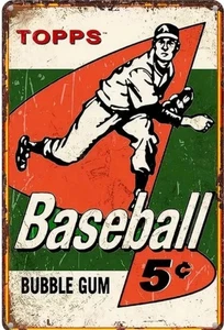 TOPPS BASEBALL METAL TIN SIGN TOPPS TRADING CARDS WALL ART PITCHER BUBBLE GUM - Picture 1 of 1