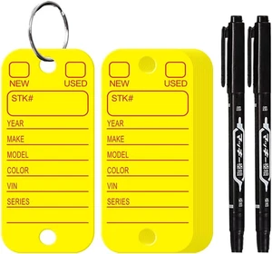 200-Pack Yellow PVC Key Tags with Labels, Rings & 2 Markers - Afbeelding 1 van 6