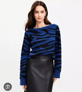 Loft Zebra Print Boatneck Ribtrim Flare Sleeve Sweater - Women's Size Large - Picture 1 of 5
