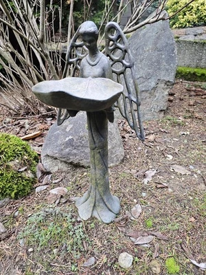 SPI Gallery Cast Iron Angel Bird Feeder Garden Statue - Image 1 of 3