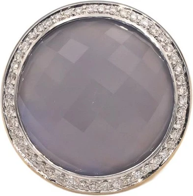 Anillo de cóctel Jumbo de diamantes y calcedonia de oro amarillo y blanco de 18k 24,50 quilates talla 7 Foto 1 de 4