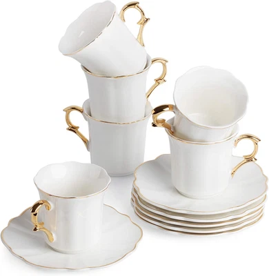 Tazas de café espresso blancas con platillos, juego de 6 (3 OZ), taza de café turco de porcelana  Foto 1 de 4