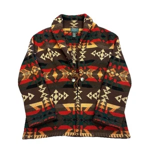 MAGLIONE CARDIGAN LANA MARRONE LAUREN RALPH LAUREN AZTEC NATIVO LAVORATO A MANO TAGLIA S (92) - Foto 1 di 5