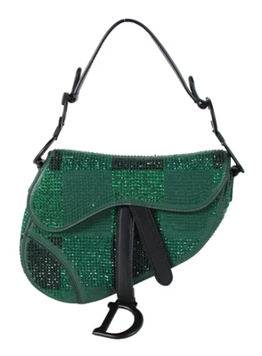 CHRISTIAN DIOR Green & Black Sequin Check Calfskin Mini SADDLE Shoulder Bag - Image 1 of 4