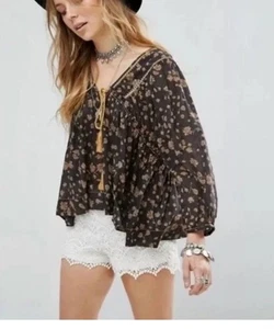 FREE PEOPLE | Never a Dull Moment Baumwolle Boho Blumen Babydoll Bauern Top XS - Bild 1 von 13