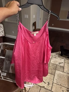 Michael Kors hot pink satin camisole top with chain straps 2X New - Picture 1 of 5