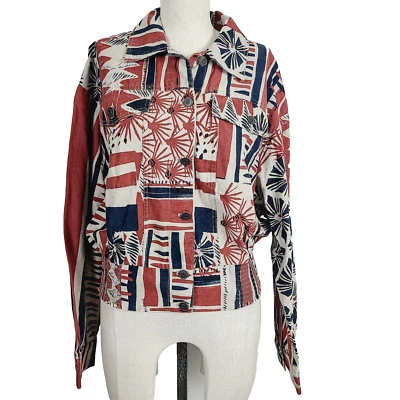 Blusa Free People Top M Rojo Óxido Azul Estampado Étnico Botón Delantero Cintura Calada Foto 1 de 4