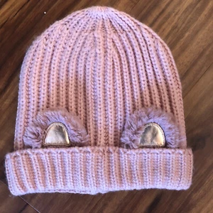 Girls L SO Sonoma dusty rose pink knit hat plush cat bear ears winter cap NWOT - Picture 1 of 3