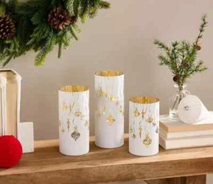 Set of 3 Starry Night Ribbon Ornament Hurricanes by Valerie - White -QVC - NEW - Picture 1 of 1