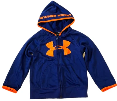Sudadera con Capucha Under Armour Niños 4 Azul Marino Naranja Neón Cremallera Completa Mangas Largas Logo Bolsillos Foto 1 de 4