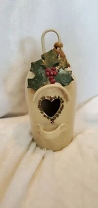 Bird House handcrafted ceramic hanging house signed 10" tall heart with holly - Picture 1 of 4