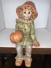 Hand Painted Ceramic SCARECROW with Pumpkin SHELF SITTER Halloween Fall VINTAGE