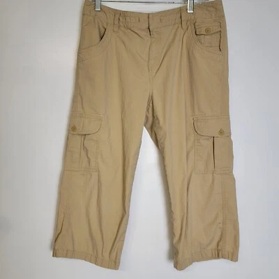 Caribbean Joe Womens Khaki Capri Utility Cargo Tie Hem Waist Pants 10 - Image 1 of 4