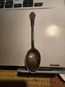 Sterling Silver NORWAY AKSEL HOLMSEN Enamel Souvenir Spoon NORGE LION crown red - Picture 1 of 8