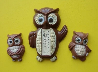 Imanes de nevera vintage de búho Arjon Hong Kong MCM ojos googly faltan termómetro Foto 1 de 4