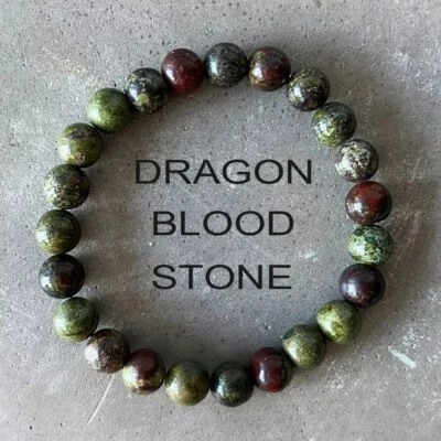 Natural Dragon Blood Stone Bracelet Green Gemstone Stretch Bracelet Handmade - Image 1 of 4