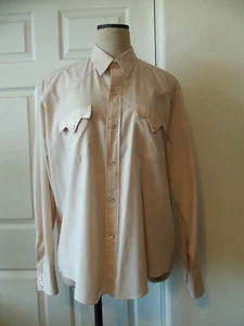 Vintage Pardner Beige Poly Cotton Western Cowboy Pearl Snap Long Sleeve Shirt L - Picture 1 of 9