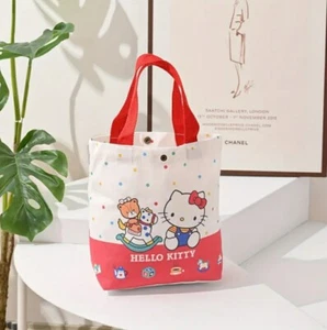 Hello Kitty Tote Bag Sanrio Small Womens & Girls Canvas Picnic Carrier W Button - Picture 1 of 2