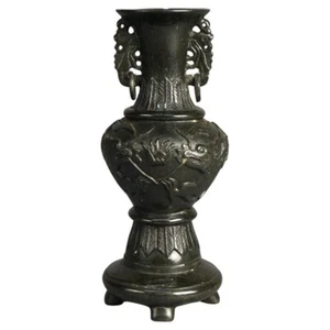 Antique Chinese Carved Hard Stone Double Handle Urn in Relief with Dragons C1920 - Picture 1 of 8