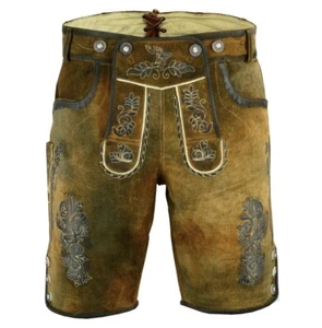 Men Lederhosen Oktoberfest German Costume Bavarian Suede Leather Shorts - Picture 1 of 7