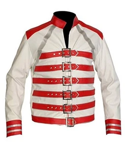 Mens Freddie Mercury White and Red Music Concert Real Leather Jacket - Picture 1 of 5