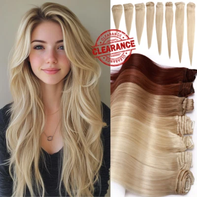 S-NOILITE Blonde Clip Human Hair Extensions Full Head 100% Remy Real Soft Hair Strip 8 Pcs