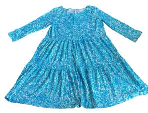 Lilly Pulitzer Girls Mini Geanna Dress XL 12-14 Took Me By Sunrise Tiered Aqua - Picture 1 of 4