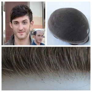 Mens Hair Toupee System French Lace Natural Hair Replacement Real Human Hair #3 - Picture 1 of 9