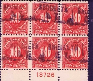 US SC#J65 -- USED, VF Bottom Plate Block Perf 11 1917 - Picture 1 of 2
