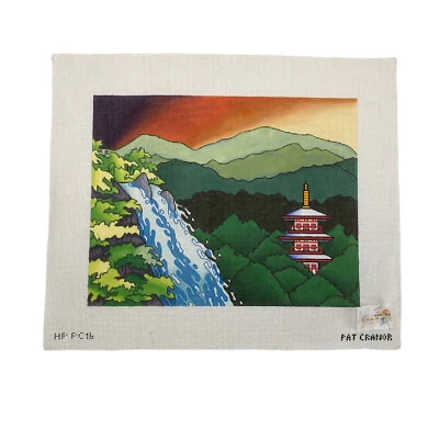Asian Pagoda Needlepoint Canvas Pat Cranor HP PC16 Waterfall Mountains 12X15 - Image 1 of 4