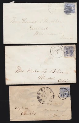 US 114 1869 Issue 3c Locomotive on Cover Lot of 3 (091) - Image 1 of 2