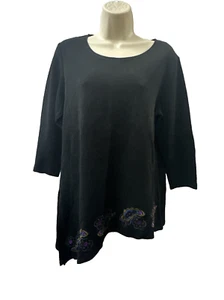 Mirasol Floral Print Textured Blouse Black Shirt Large Vintage - Picture 1 of 8