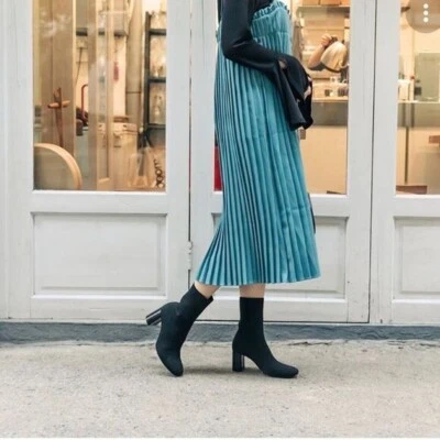 Новый ZARA синий черный контраст полоски каблуки носок стиль ботильоны 8 - Изображение 1 из 4