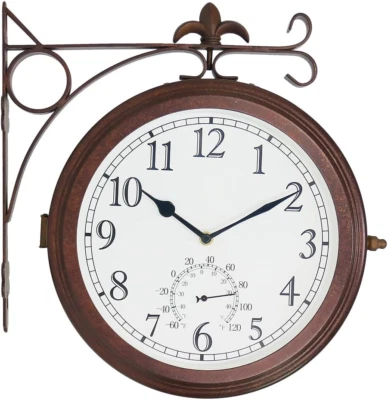 66276A Double Sided Metal Wall Clock with Antique Red Copper. Dial: 10-Inch,Ther - Image 1 of 4