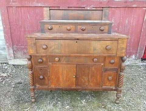 ANTIQUE AMERICAN SHERATON/EMPIRE MULTI-DRAWER MAHOGANY VENEER SIDEBOARD Cover