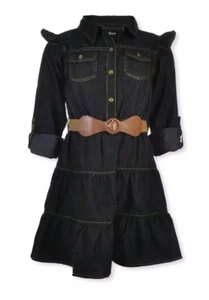 New Dollhouse Girls Black Western Cowboy Denim Belted Jean Dress Sz 14 16 - Picture 1 of 3