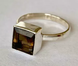 925 Sterling Silver Smokey Quartz Ring Square Solitaire Size 5 6 78 9 10 11 12 - Picture 1 of 4