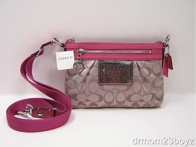 Nuevo NUEVO CON ETIQUETAS RARO Coach Amapola Caqui Rosa Firma Swingpack Cartera Bandolera 42888 Foto 1 de 4