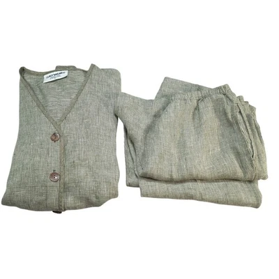 Conjunto Chaleco y Pantalones Vintage Aly Wear Verde/Gris A Cuadros Mujer Talla XL Lino Boho Foto 1 de 4