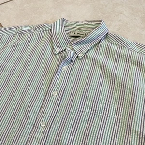 Vintage L.L. Bean Seersucker Shirt Men Large Stripe Short Sleeve Button Down 90s - Picture 1 of 10