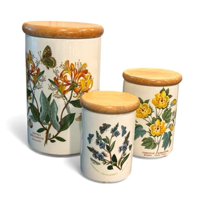 Portmeirion El Jardín Botánico Juego de 3 Botes con Tapas de Madera Vintage Foto 1 de 4