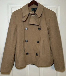 Lauren Ralph Lauren Damen hellbraun Kamelhaar Jacke gefüttert Taschen Mantel Gr. 10 - Bild 1 von 7