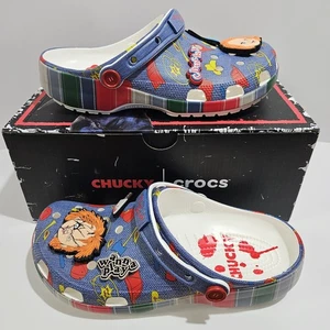 Crocs Chucky Classic Slip On Clogs Mens Sz 11 Sandals Multi Blue Halloween W/Box - Picture 1 of 12