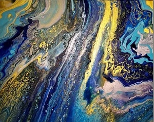 Original Art Acrylic Painting Canvas (16"X20") Water Waves Ocean Nautical Blue - Picture 1 of 6