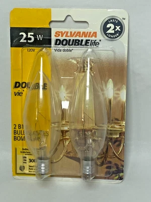 VINTAGE Sylvania Double Life 2 Pack 25W Chandelier 25B10C/DL/BL Small Base - Image 1 of 3
