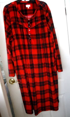 CAMISÓN ARIA MUJER TALLA GRANDE 4X ESTILO ABUELA NUEVO SIN ETIQUETAS ROJO NEGRO CUADROS POLI/SPAND Foto 1 de 4