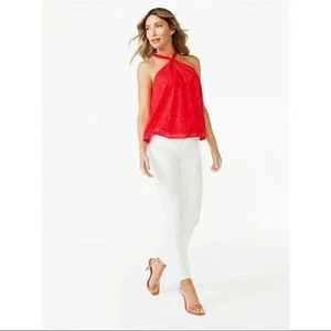 Sofia Jeans rot Ösen Neckholder Top Schlüssellochausschnitt ärmellos fließend feminin XL - Bild 1 von 15