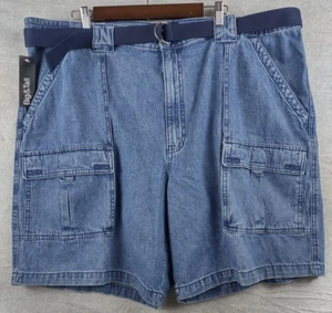 St. John's Bay Cargo Shorts Mens 48 Blue Vintage 90s Belted Denim Hiking Outdoor - Picture 1 of 12
