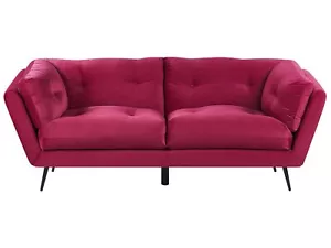 Retro Velvet 3 Seater Sofa Burgundy Tufted with Cushions Metal Legs Lenvik - Picture 1 of 9